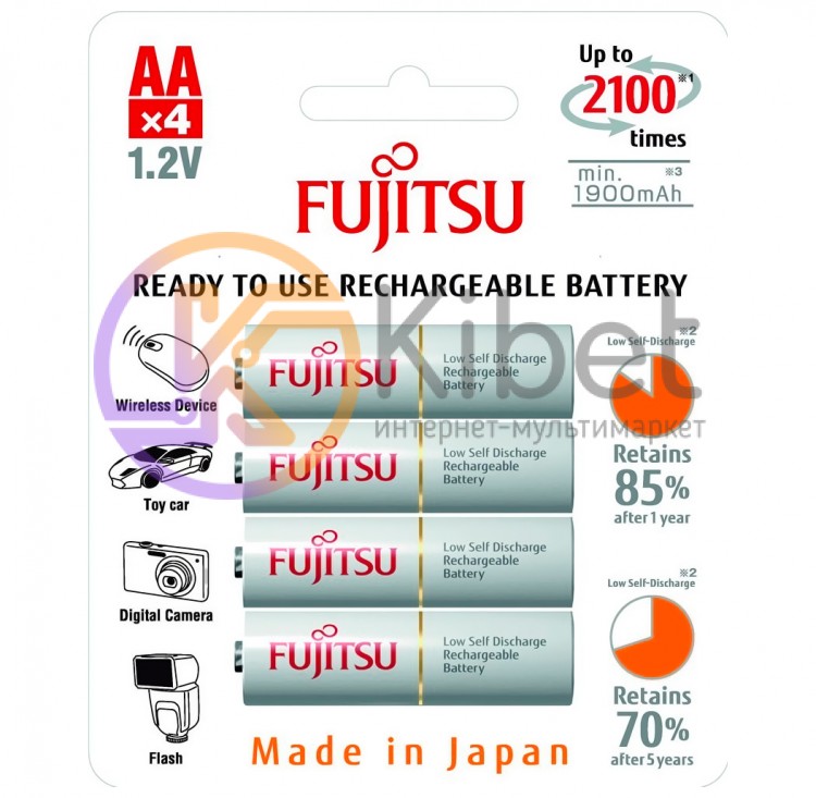 Аккумулятор AA, 1900 mAh, Fujitsu, 4 шт, 1.2V, Bulk (HR-3UTCEX4B)