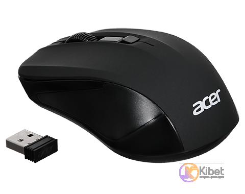 Мышь беспроводная Acer OMR010, Black, USB, оптическая, 1200 dpi, 2 кнопки, 1xAA