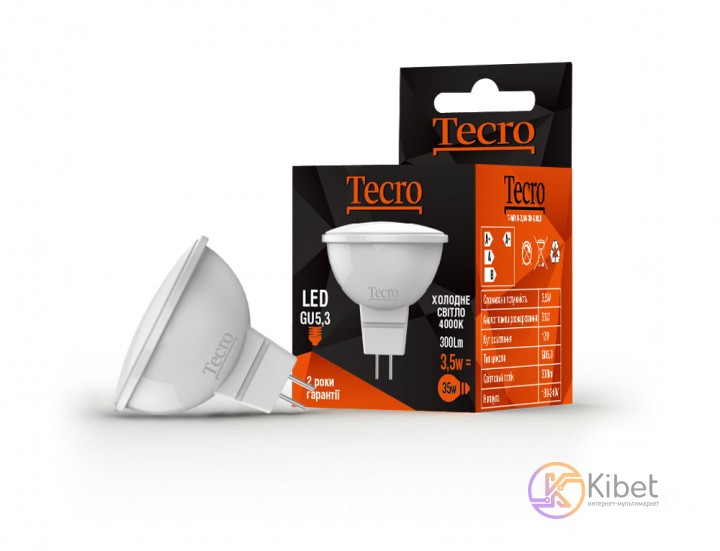 Лампа Tecro LED, GU5.3, 3.5W (аналог 35W), 4000K (яркий свет), 300Лм, освещ. 120