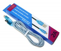 Кабель USB - microUSB, Blue, 1 м, Voltex Fliker, светоотражающий, 2A