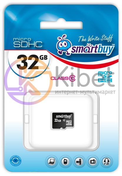 Карта памяти microSDHC, 32Gb, Class10, SmartBuy, без адаптера (SB32GBSDCL10-00)