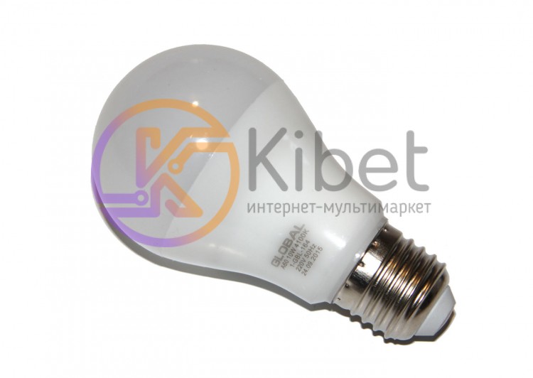 Лампа светодиодная E27, 10W, 4100K, A60, Global, 850 lm, 220V (1-GBL-164)