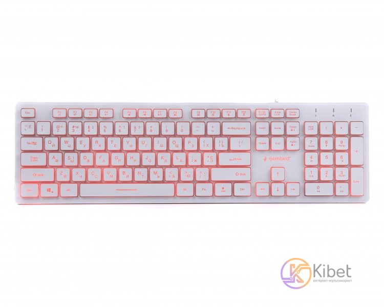 Клавиатура Gembird KB-UML3-01-W-UA, 3-х цветная подсветка клавиш, USB, White (KB