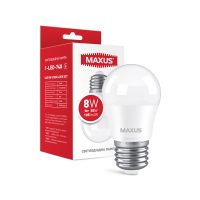 Лампа светодиодная E27, 8W, 4100K, G45, Maxus, 950 lm, 220V (1-LED-748)
