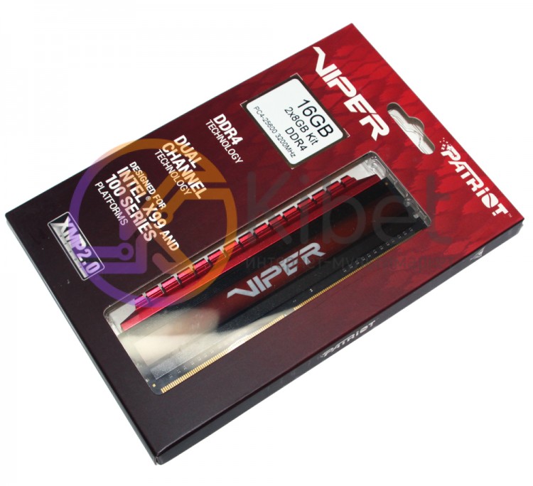 Модуль памяти 8Gb x 2 (16Gb Kit) DDR4, 3200 MHz, Patriot Viper 4, Red, 16-16-16-