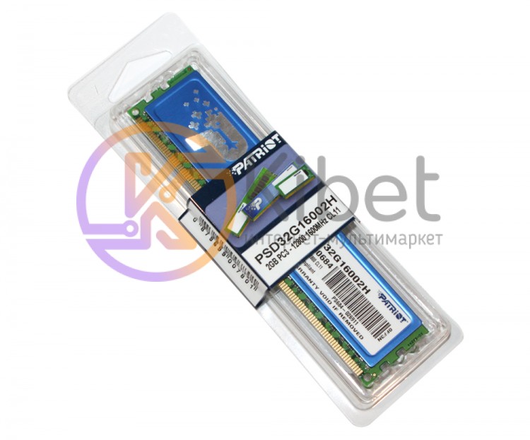 Модуль памяти 2Gb DDR3, 1600 MHz (PC3-12800), Patriot, 11-11-11-28, 1.5V, с ради