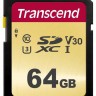 Карта памяти SDXC, 64Gb, Сlass10 UHS-I U3 V30, Transcend 500S (TS64GSDC500S)
