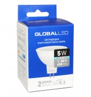 Лампа светодиодная GU5.3, 5W, 4100K, MR16, Global, 450 lm, 220V (1-GBL-114)