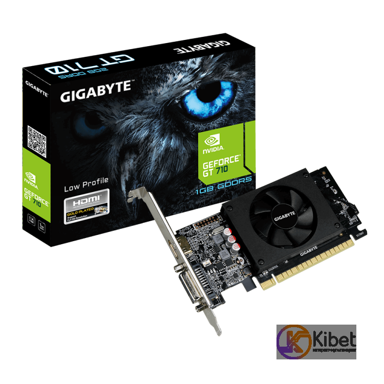 Видеокарта GeForce GT710, Gigabyte, 1Gb DDR5, 64-bit, DVI HDMI, 954 5010MHz, Low