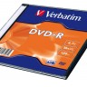 Диск DVD-R Slim Verbatim, 4.7Gb, 16x, Matt Silver (43547)
