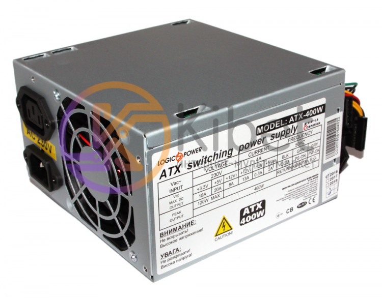 Блок питания LogicPower 400W ATX-400W, 80 mm, 20+4pin, 1x4pin, SATA х 2, Molex 2