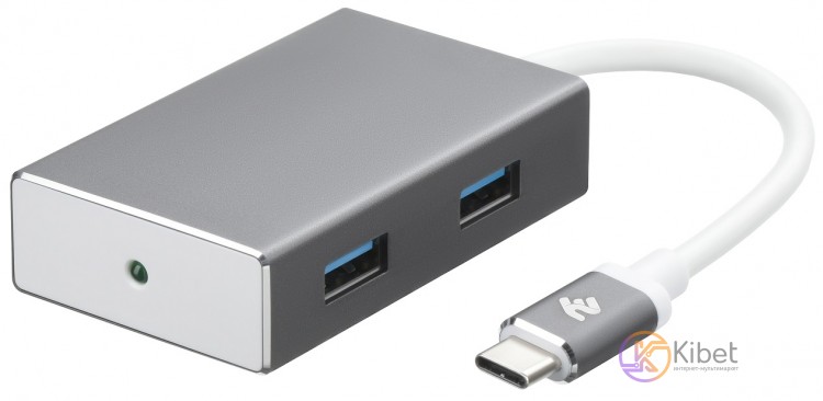 Концентратор USB 3.0 Type-C 2E, Silver, 4 порта USB 3.0, алюминиевый корпус, LED