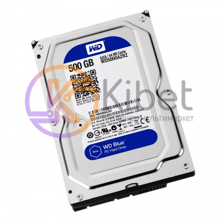 Жесткий диск 3.5' 500Gb Western Digital Blue, SATA3, 64Mb, 5400 rpm (WD5000AZRZ)