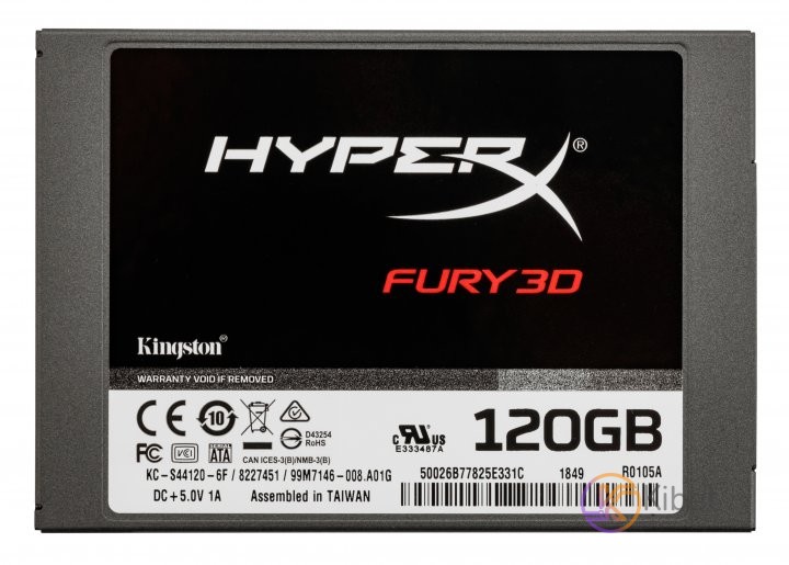 Твердотельный накопитель 120Gb, Kingston HyperX Fury 3D, SATA3, 2.5', 3D TLC, 50