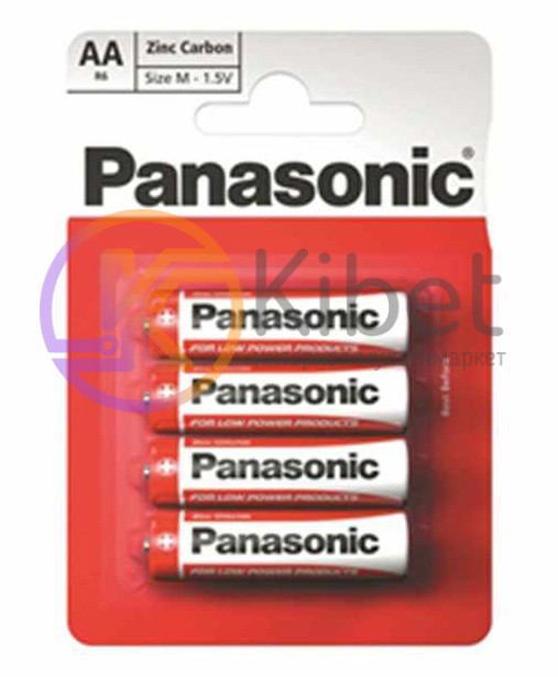 Батарейки AA, Panasonic Red Zinc, солевая, 4 шт, 1.5V, Blister (R6RZ 4BP)