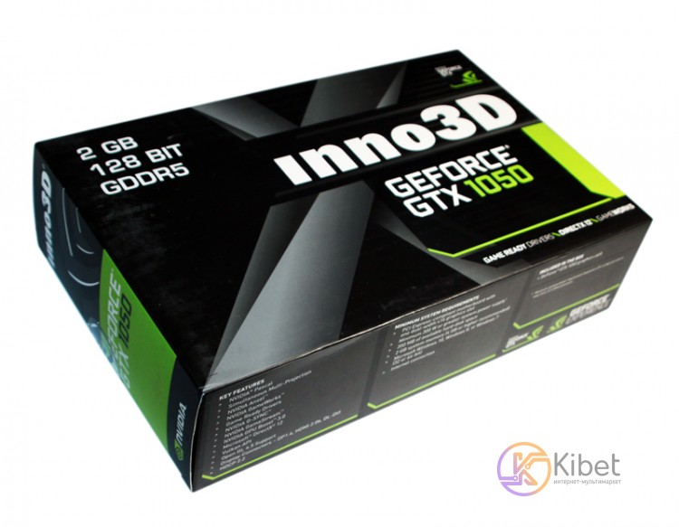 Видеокарта GeForce GTX1050, Inno3D, Compact, 2Gb DDR5, 128-bit, DVI HDMI DP, 145