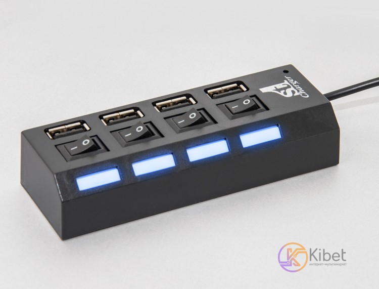 Концентратор USB 2.0 1stCharger USB 2.0, 4 порта, пластик, Black (HUB1ST20401)