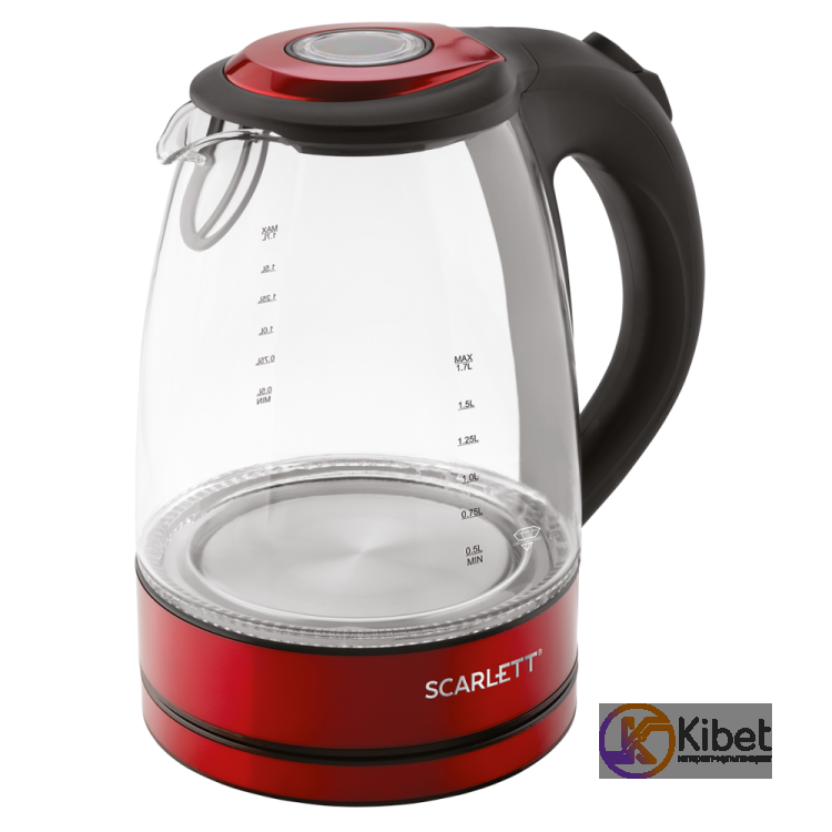 Чайник Scarlett SC-EK27G99 Red, 2200W, 1.7L, скрытый (диск), индикатор уровня во