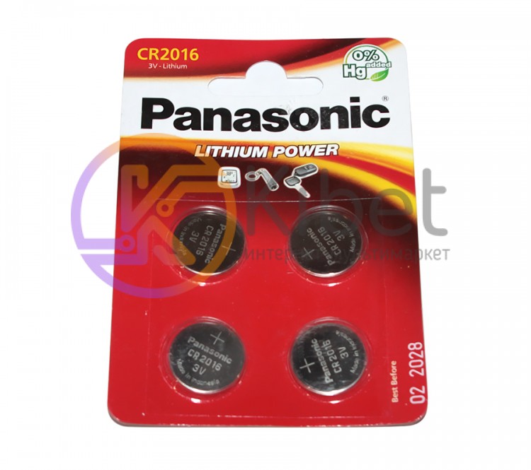 Батарейки CR-2016, Panasonic, 4 шт, Blister (CR-2016EL 4B)