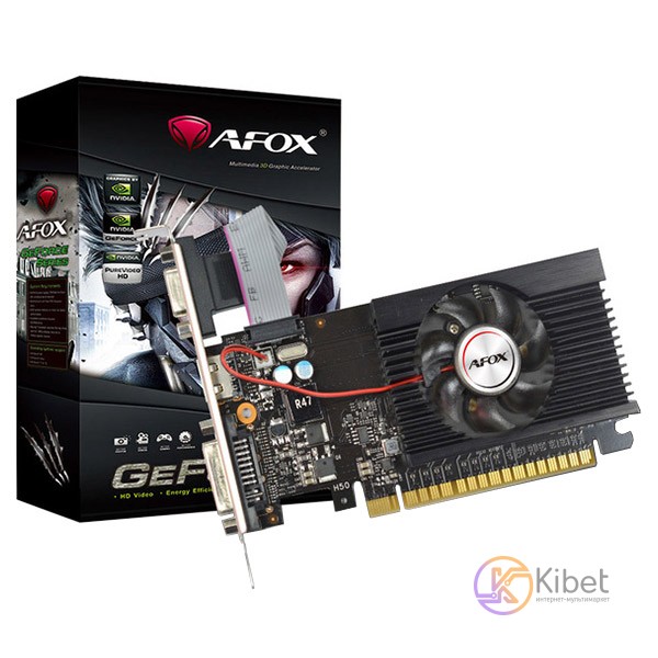 Видеокарта GeForce GT710, AFOX, 2Gb GDDR3, 64-bit, VGA DVI HDMI, 800 1600MHz, Lo