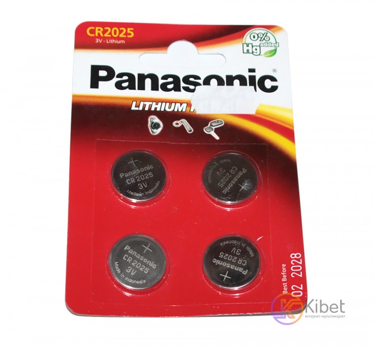 Батарейки CR-2025, Panasonic, 4 шт, Blister (CR-2025EL 4B)