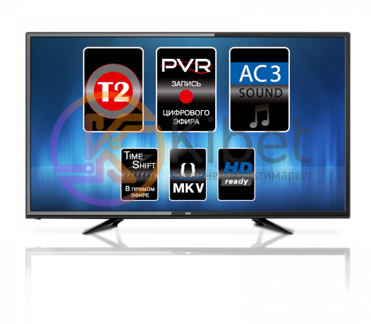 Телевизор 39' DEX LE3955T2, LED HD 1366 x 768 50Hz, DVB-T2, VGA, HDMIx3, Scart,
