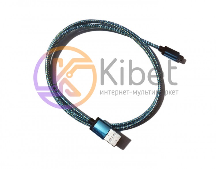 Кабель USB - microUSB, NoName, Gold Blue, 1 м, алюминиевые коннектора, оплетка