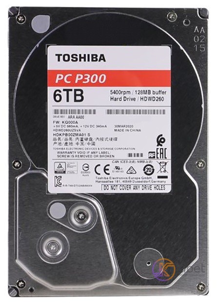 Жесткий диск 3.5' 6Tb Toshiba P300, SATA3, 128Mb, 5400 rpm (HDWD260UZSVA)