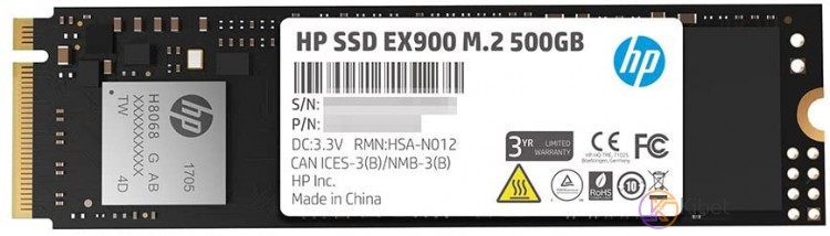 Твердотельный накопитель M.2 500Gb, HP EX900, PCI-E 3.0 x4, 3D TLC, 2000 1400 MB