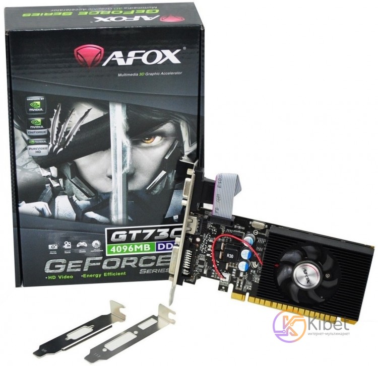 Видеокарта GeForce GT730, AFOX, 4Gb GDDR3, 128-bit, VGA DVI HDMI, 800 1600MHz, L