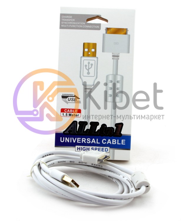 Кабель USB - iPhone 4, High Speed, White, 1.5 м