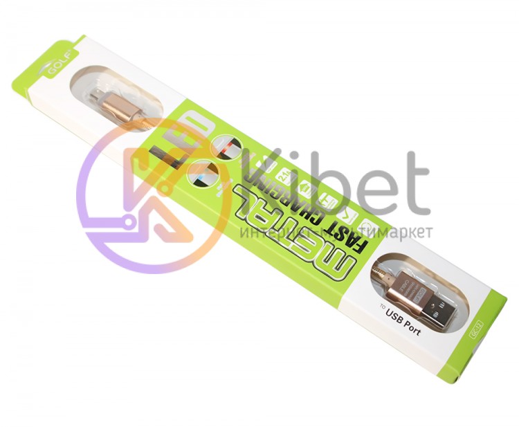 Кабель USB - microUSB, Golf GC-12m, 1 м, 2A, metal braided with LED light