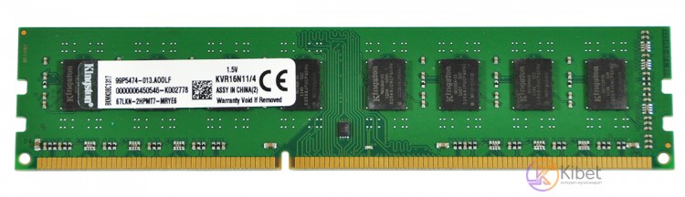 Модуль памяти 4Gb DDR3, 1600 MHz, Kingston, CL11, 1.5V (KVR16N11 4)