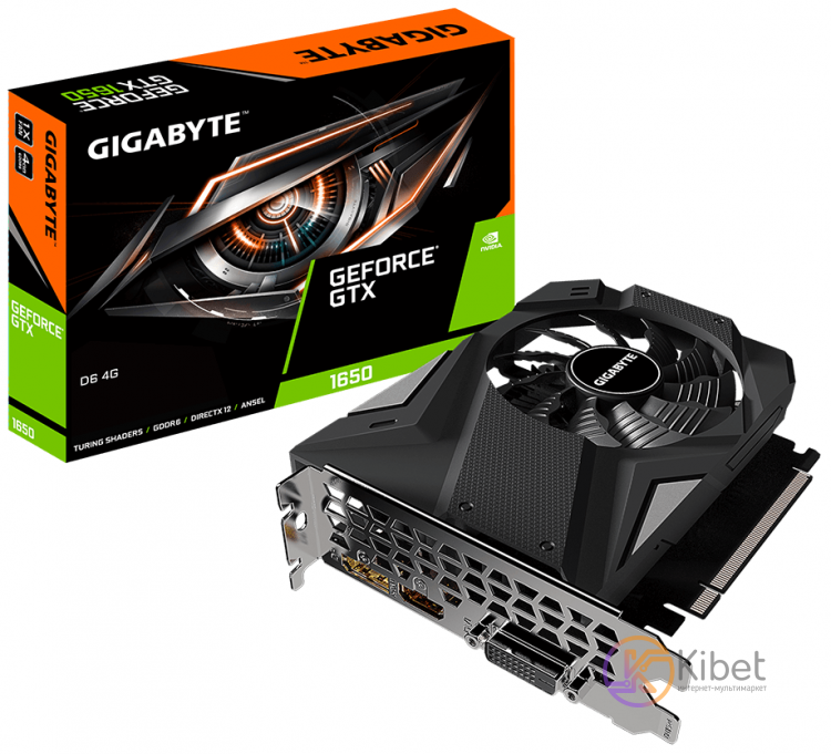 Видеокарта GeForce GTX 1650, Gigabyte, 4Gb GDDR6, 128-bit, DVI HDMI DP, 1590 120