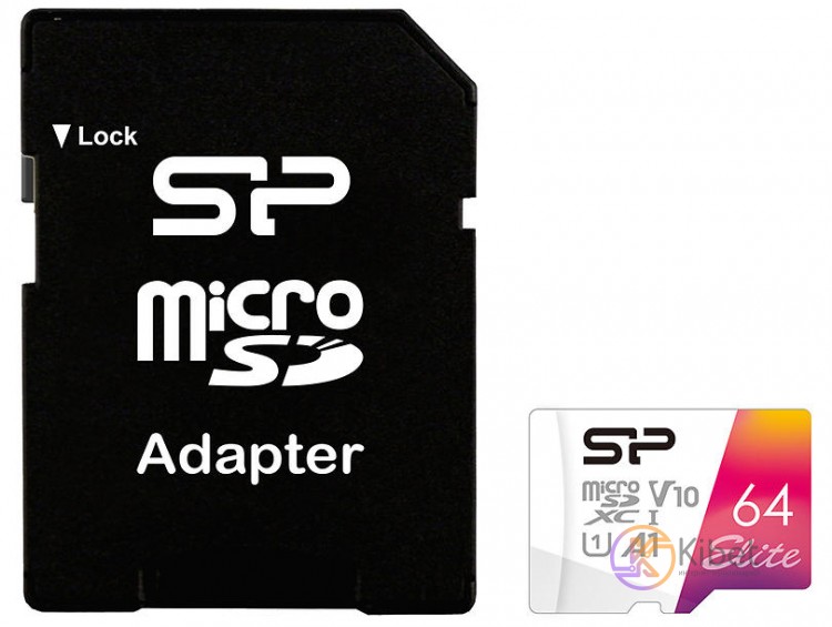 Карта памяти microSDXC, 64Gb, Class10 UHS-I A1 V10 Silicon Power Elite Color + S