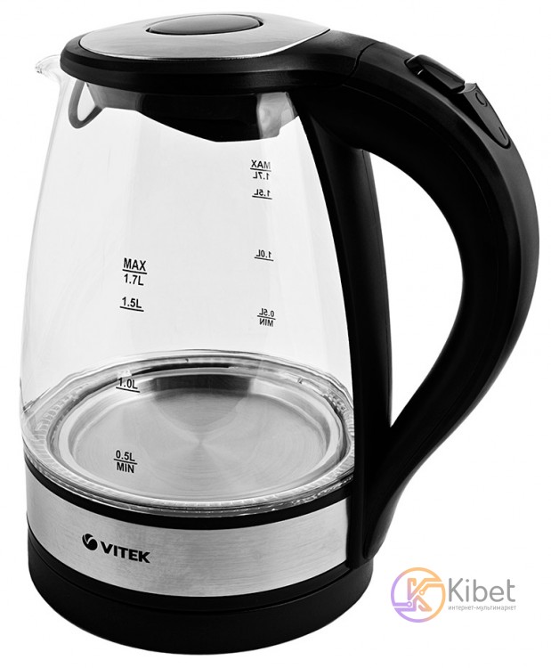 Чайник Vitek VT-7008 TR Black, 2200W, 1.7 л, дисковый, индикатор работы, индикат