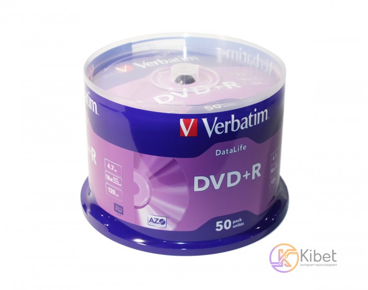 Диск DVD+R 50 Verbatim, 4.7Gb, 16x, Data Life, Cake (43815)