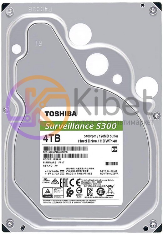Жесткий диск 3.5' 4Tb Toshiba Surveillance S300, SATA3, 128Mb, 5400 rpm (HDWT140