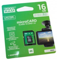 Карта памяти microSDHC, 16Gb, Class10 UHS-I U3, Goodram, SD адаптер, 90 45 MB
