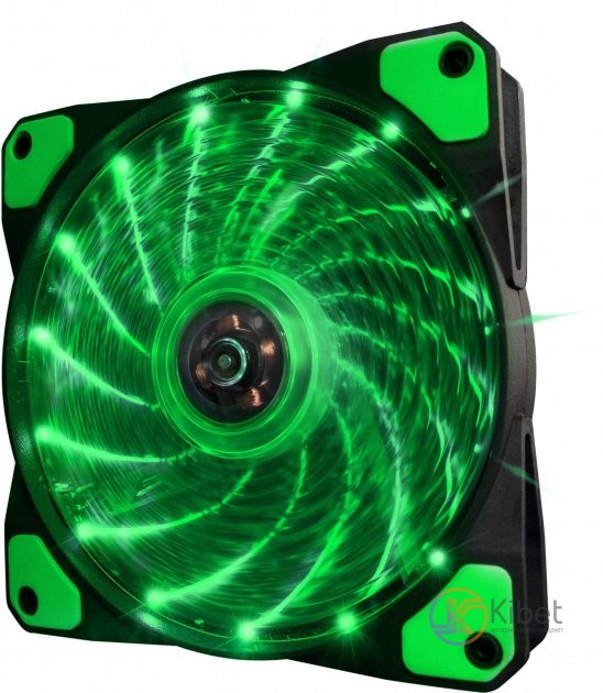 Вентилятор 120 мм, Frime 'Iris', Black, 120х120х25 мм, Green LED подсветка (15 L