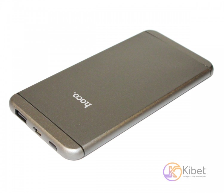 Универсальная мобильная батарея 6000 mAh, Hoco I6 UPB03, Grey, 2xUSB, 1A 2A, каб