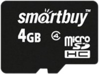 Карта памяти microSDHC, 4Gb, Class4, SmartBuy, без адаптера (SB4GBSDCL4-00)