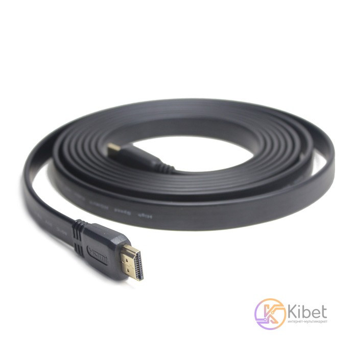 Кабель HDMI - HDMI 1 м Cablexpert Black, V1.4, позолоченные коннекторы, плоский