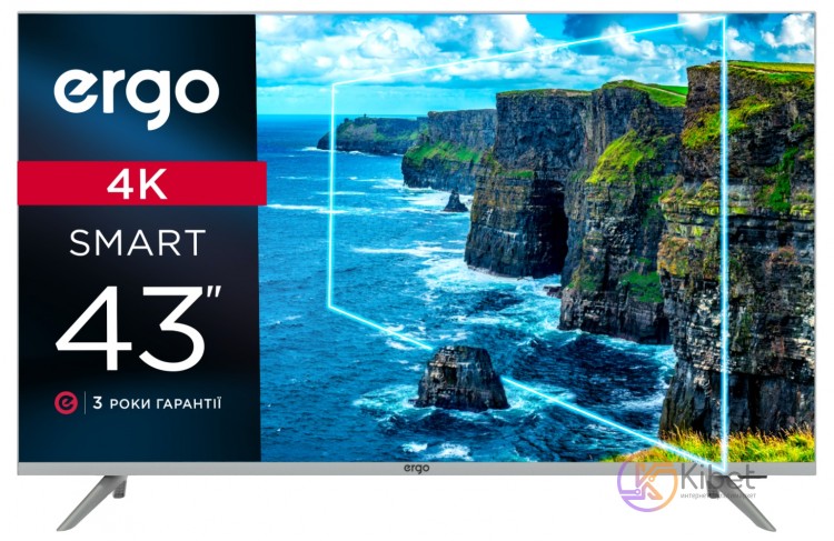 Телевизор 43' ERGO 43DUS7000, 3840x2160 60 Hz, Smart TV, Android 9, DVB-T2, HDMI
