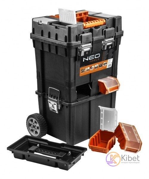 Ящик для инструмента на колесах Neo, пластмассовый, 400x400x705 мм, Black-Orange