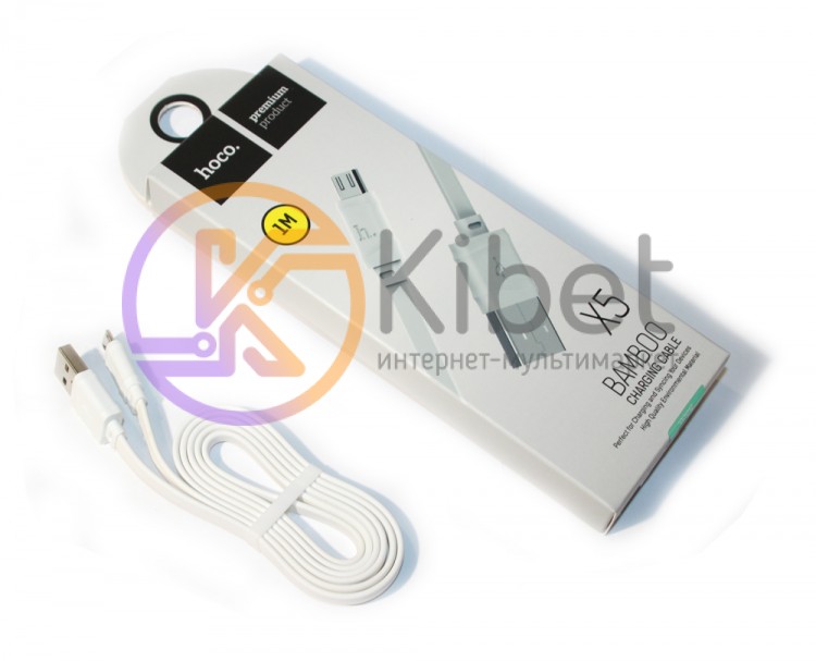 Кабель USB - microUSB, Hoco X5 Bamboo, 1 м, White