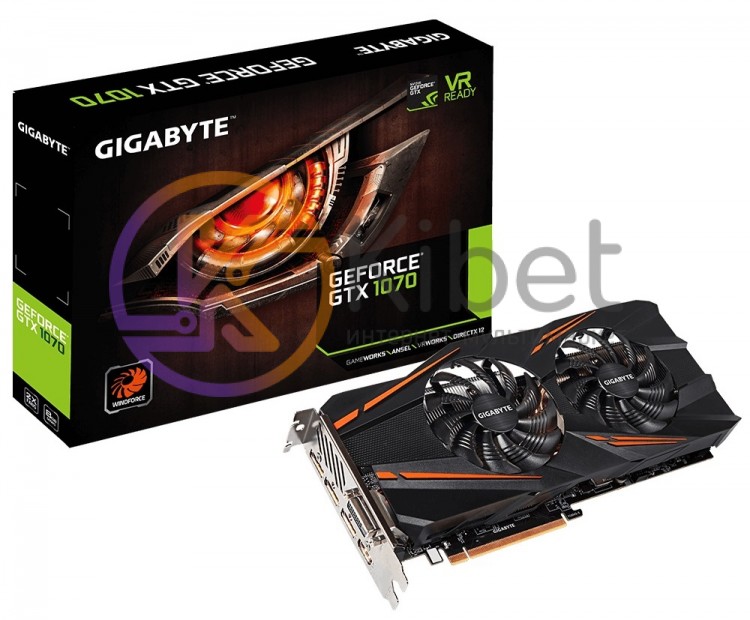 Видеокарта GeForce GTX1070, Gigabyte, 8Gb DDR5, 256-bit, DVI HDMI 3xDP, 1721 800