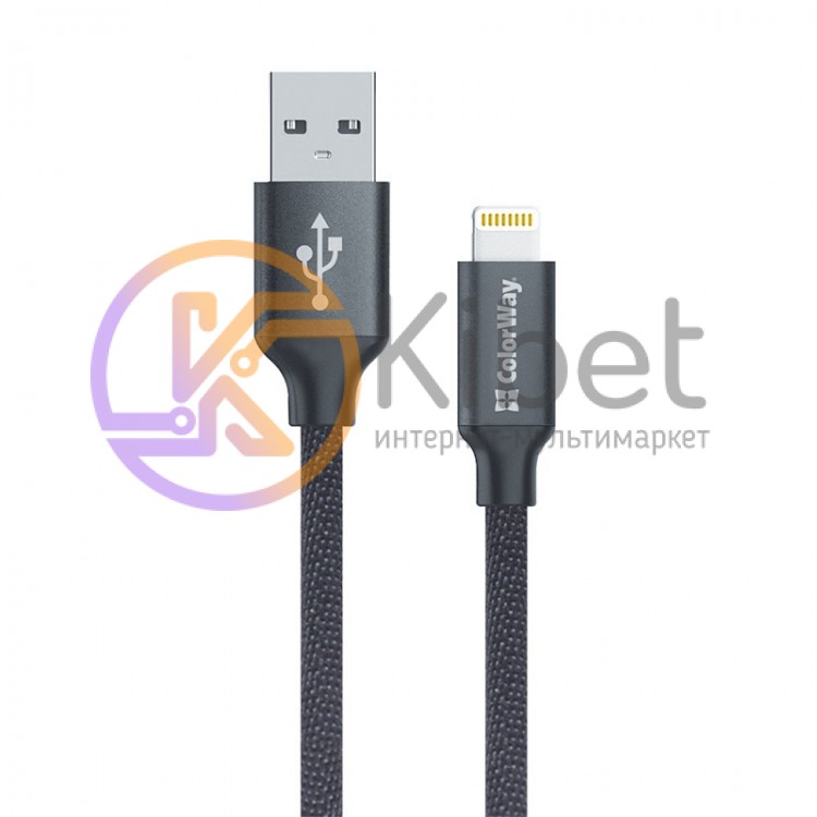 Кабель USB - Lightning 1 м ColorWay Black, 2.1A (CW-CBUL004-BK)