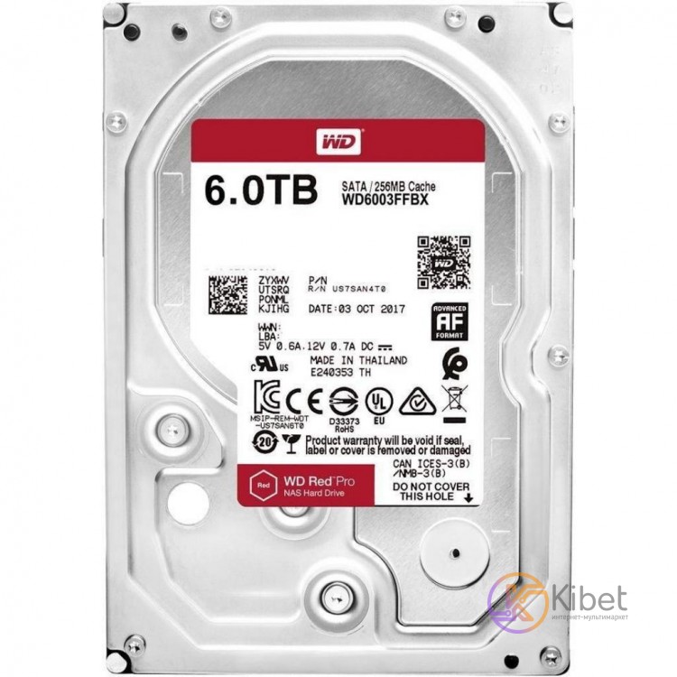 Жесткий диск 3.5' 6Tb Western Digital Red Pro, SATA3, 256Mb, 7200 rpm (WD6003FFB