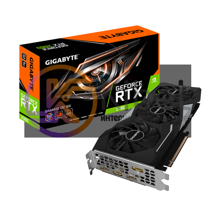 Видеокарта GeForce RTX 2060, Gigabyte, GAMING OC, 6Gb DDR6, 192-bit, HDMI 3xDP,